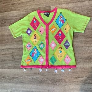 Berek Green and Pink Women's Golf Sweater with Colorful Patterns